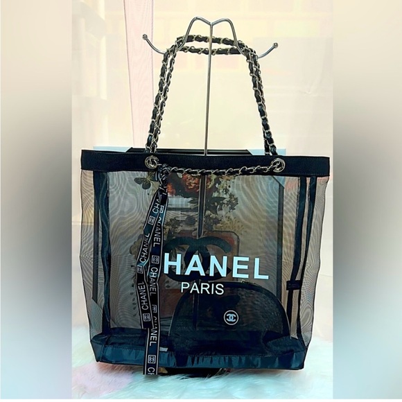 Chanel Black Mesh Tote and Pouch Set - Picture 1 of 13